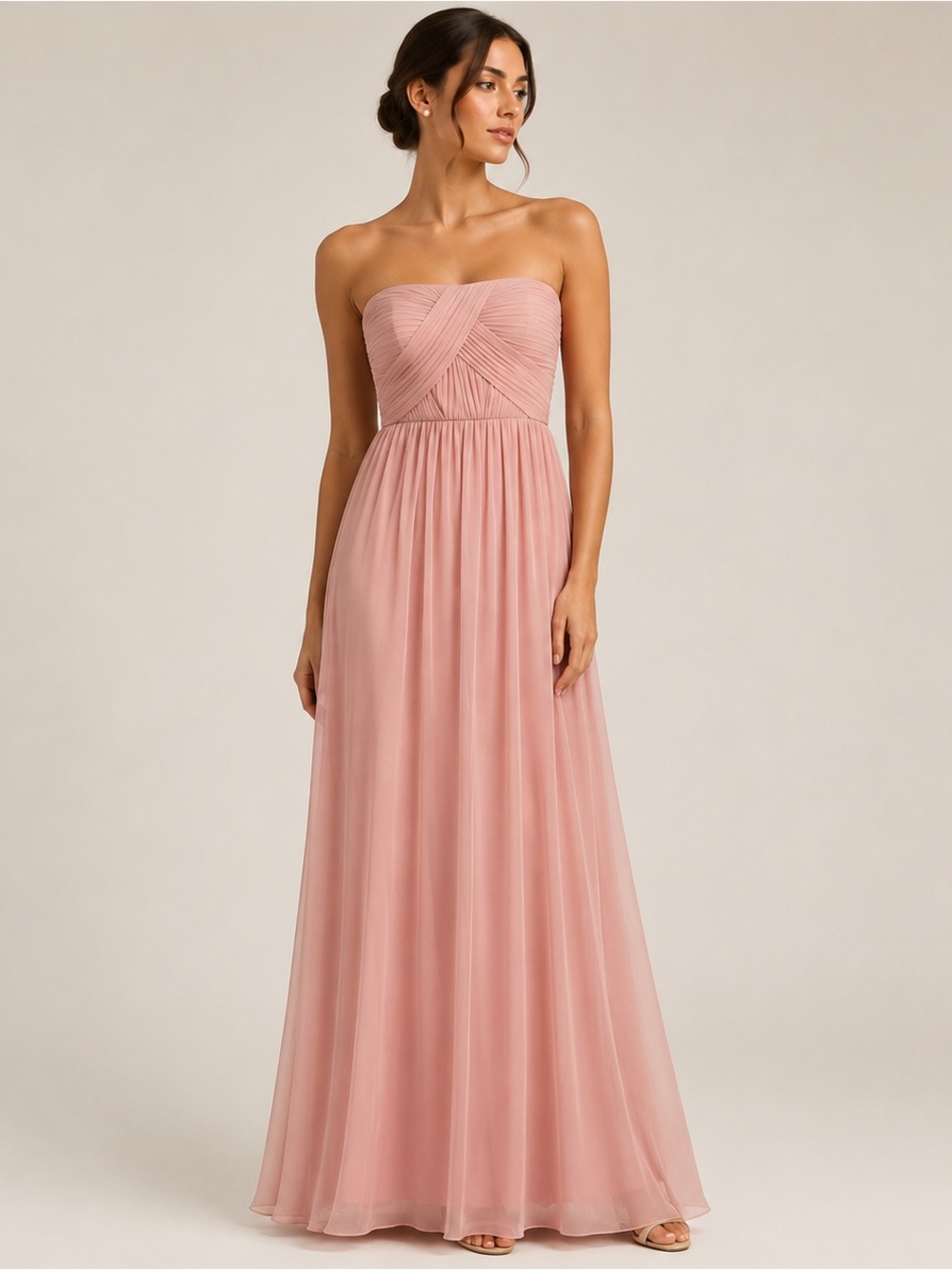 Bari Jay Strapless Chiffon Bridesmaid Formal Maxi Gown dust Pink 2 formal